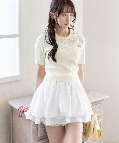 clear（クリア）の「配色ケーブル半袖ポロニット［骨格ストレート / 細見え］（ニット/セーター・レディース・ネイビー/オフホワイト/サックスブルー/ピンク/イエロー系その他・F）」の9枚目の写真