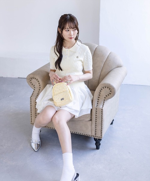 clear（クリア）の「配色ケーブル半袖ポロニット［骨格ストレート / 細見え］（ニット/セーター・レディース・ネイビー/オフホワイト/サックスブルー/ピンク/イエロー系その他・F）」の13枚目の写真