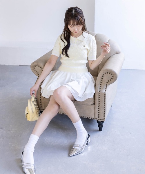 clear（クリア）の「配色ケーブル半袖ポロニット［骨格ストレート / 細見え］（ニット/セーター・レディース・ネイビー/オフホワイト/サックスブルー/ピンク/イエロー系その他・F）」の14枚目の写真