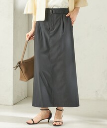 〈手洗い可能〉麻混 ベルト付 ウエストタック ナロー スカート