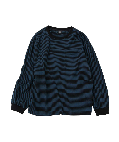 WMC(ダブリューエムシー)の「ウォッシュドストライプロングスリーブ_NAVY(Tシャツ/カットソー・メンズ・ネイビー・M/L)」の1枚目の写真
