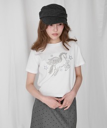Unblend | 【Unblend】ラインストーン/アップリケ アソートモチーフ コンパクト半袖Tシャツ(Tシャツ/カットソー)