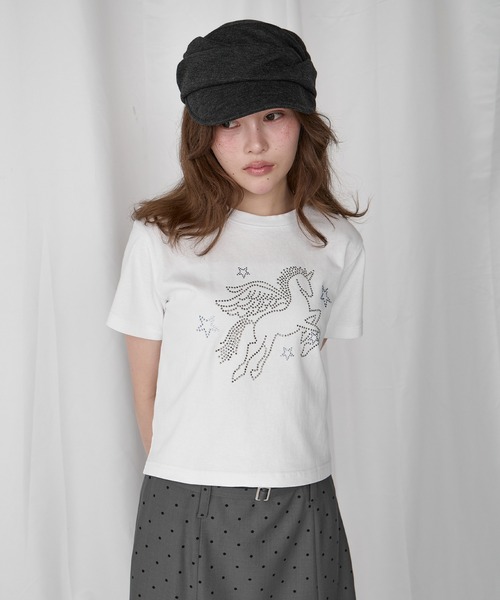 Unblend（アンブレンド）の「【Unblend】ラインストーン/アップリケ アソートモチーフ コンパクト半袖Tシャツ（Tシャツ/カットソー・レディース・スミクロ/パープル/ホワイト系/オフホワイト/ネイビー系・FREE）」の10枚目の写真