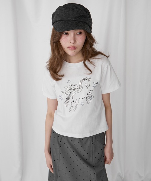 Unblend（アンブレンド）の「【Unblend】ラインストーン/アップリケ アソートモチーフ コンパクト半袖Tシャツ（Tシャツ/カットソー・レディース・スミクロ/パープル/ホワイト系/オフホワイト/ネイビー系・FREE）」の11枚目の写真