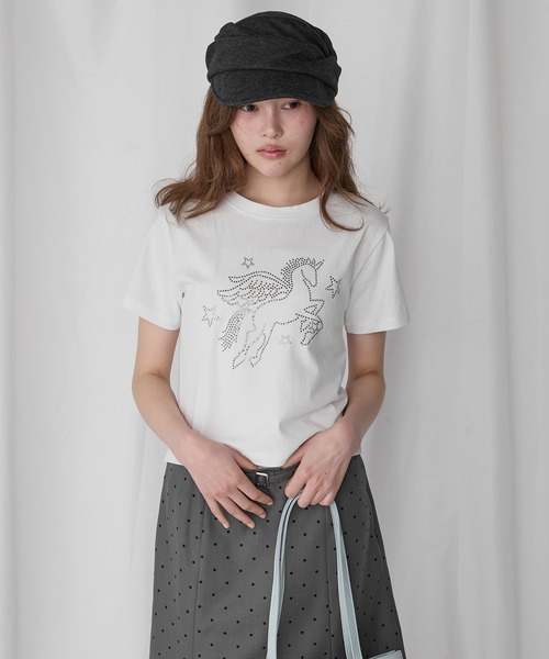 Unblend（アンブレンド）の「【Unblend】ラインストーン/アップリケ アソートモチーフ コンパクト半袖Tシャツ（Tシャツ/カットソー・レディース・スミクロ/パープル/ホワイト系/オフホワイト/ネイビー系・FREE）」の12枚目の写真