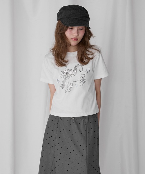 Unblend（アンブレンド）の「【Unblend】ラインストーン/アップリケ アソートモチーフ コンパクト半袖Tシャツ（Tシャツ/カットソー・レディース・スミクロ/パープル/ホワイト系/オフホワイト/ネイビー系・FREE）」の14枚目の写真