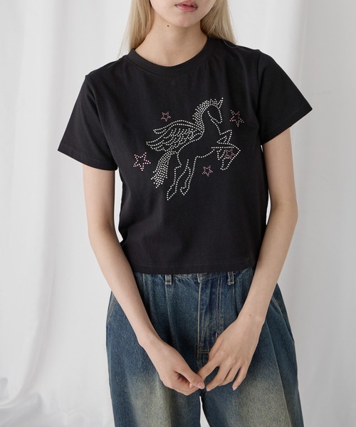 Unblend（アンブレンド）の「【Unblend】ラインストーン/アップリケ アソートモチーフ コンパクト半袖Tシャツ（Tシャツ/カットソー・レディース・スミクロ/パープル/ホワイト系/オフホワイト/ネイビー系・FREE）」の22枚目の写真