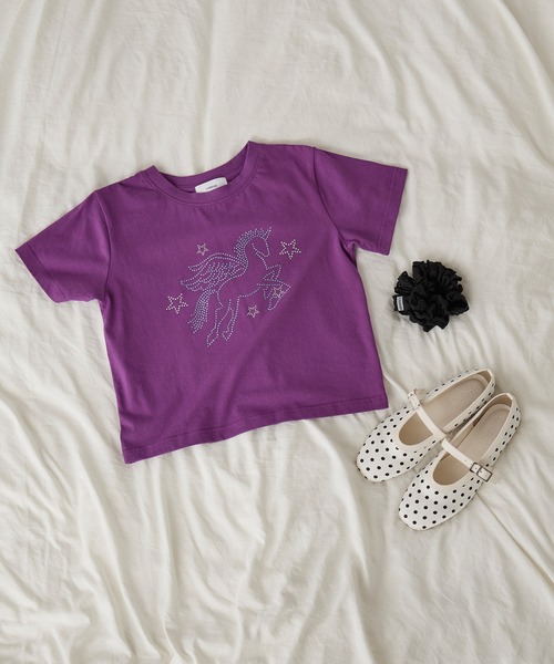 Unblend（アンブレンド）の「【Unblend】ラインストーン/アップリケ アソートモチーフ コンパクト半袖Tシャツ（Tシャツ/カットソー・レディース・スミクロ/パープル/ホワイト系/オフホワイト/ネイビー系・FREE）」の7枚目の写真