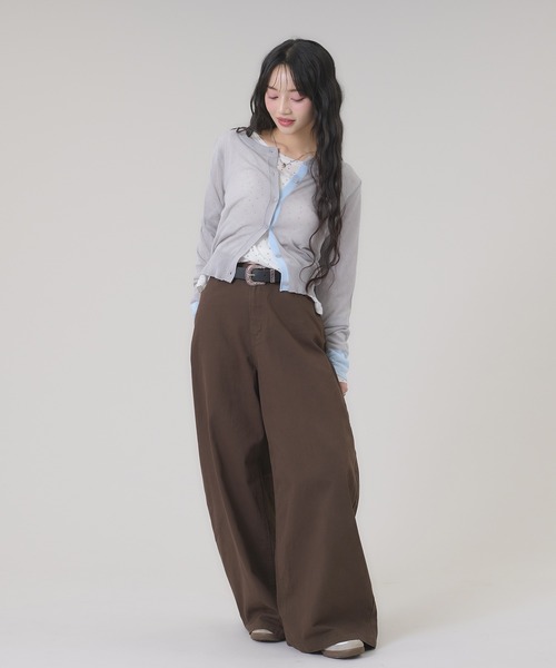apres jour mignon(アプレジュールミニョン)の「配色シアーカーディガン(カーディガン/ボレロ・レディース・グレー/ライトグレー/ブラウン系その他/ネイビー・LARGE/フリー)」の5枚目の写真