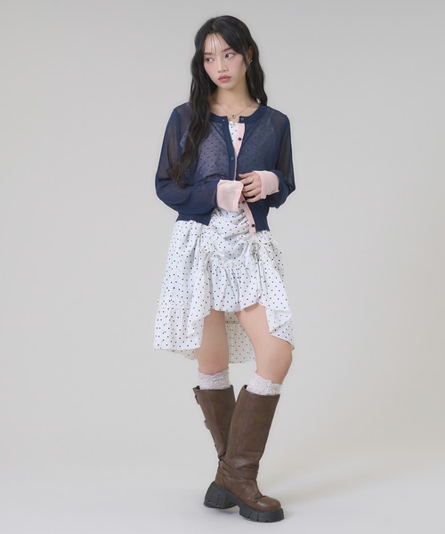 apres jour mignon(アプレジュールミニョン)の「配色シアーカーディガン(カーディガン/ボレロ・レディース・グレー/ライトグレー/ブラウン系その他/ネイビー・LARGE/フリー)」の8枚目の写真