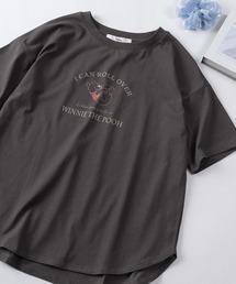 【71】【Disney/ディズニー】ミッキーマウス/くまのプーさん ショート丈 裾ラウンド クルーネックTシャツ/接触冷感/レディース