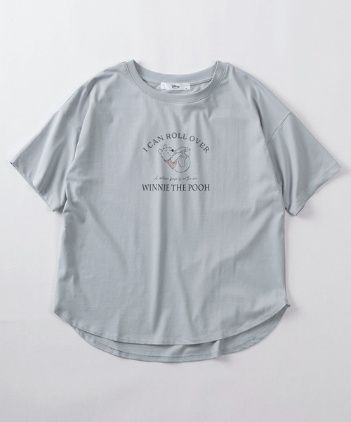 Disney(ディズニー)の「【71】【Disney/ディズニー】ミッキーマウス/くまのプーさん ショート丈 裾ラウンド クルーネックTシャツ/接触冷感/レディース(Tシャツ/カットソー・レディース・チャコールグレー/クリーム/グレイッシュベージュ/サックスブルー・M/L)」の12枚目の写真