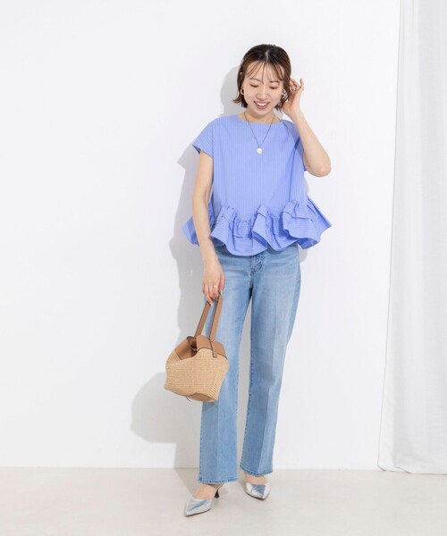 NOLLEY’S(ノーリーズ)の「ウオッシャブルペプラムフリル2WAY半袖ブラウス(シャツ/ブラウス・レディース・ブルー系その他3/オフホワイト/ネイビー・FREE)」の18枚目の写真