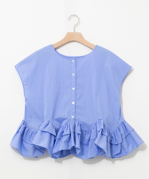 NOLLEY’S(ノーリーズ)の「ウオッシャブルペプラムフリル2WAY半袖ブラウス(シャツ/ブラウス・レディース・ブルー系その他3/オフホワイト/ネイビー・FREE)」の4枚目の写真