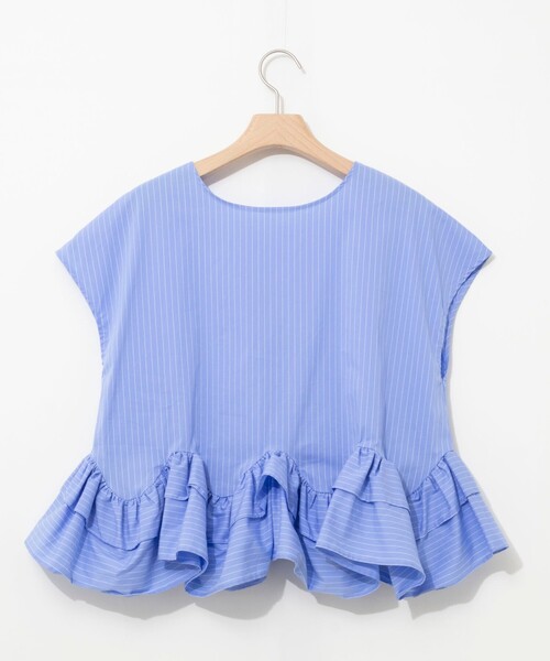 NOLLEY’S(ノーリーズ)の「ウオッシャブルペプラムフリル2WAY半袖ブラウス(シャツ/ブラウス・レディース・ブルー系その他3/オフホワイト/ネイビー・FREE)」の8枚目の写真