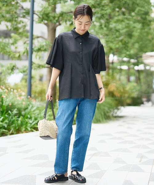 RONEL(ロネル)の「【RONEL】ワッシャーカルゼ ハーフスリーブブラウス(シャツ/ブラウス・レディース・ブラック/ナチュラル・FREE)」の21枚目の写真