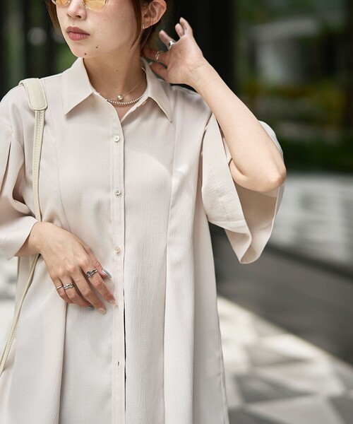 RONEL(ロネル)の「【RONEL】ワッシャーカルゼ ハーフスリーブブラウス(シャツ/ブラウス・レディース・ブラック/ナチュラル・FREE)」の3枚目の写真