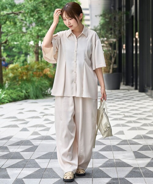 RONEL(ロネル)の「【RONEL】ワッシャーカルゼ ハーフスリーブブラウス(シャツ/ブラウス・レディース・ブラック/ナチュラル・FREE)」の8枚目の写真