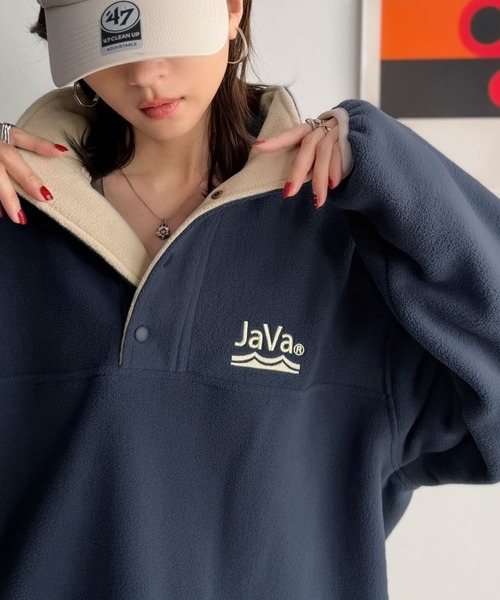 Java(ジャバ)の「《JaVaジャバコラボ》ふんわり暖か。軽量配色フリースハーフジッププルオーバー(オーバーサイズ)(スウェット・レディース・グレー/アイボリー/ライトベージュ/ネイビー/ブラウン・LARGE/X-LARGE/SMALL/MEDIUM)」の1枚目の写真