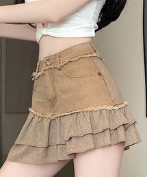フリンジ切替 ティアードミニスカート