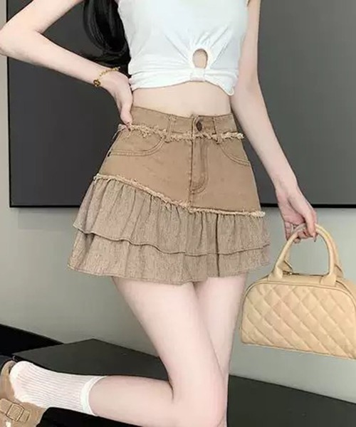 WESTSEA（ウエストシー）の「フリンジ切替 ティアードミニスカート（スカート・レディース・チャコール/ブラウン・M/L）」の9枚目の写真
