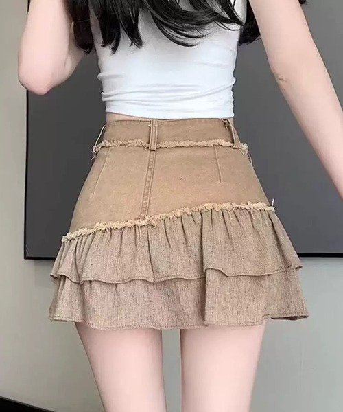 WESTSEA（ウエストシー）の「フリンジ切替 ティアードミニスカート（スカート・レディース・チャコール/ブラウン・M/L）」の12枚目の写真