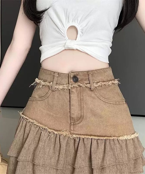 WESTSEA（ウエストシー）の「フリンジ切替 ティアードミニスカート（スカート・レディース・チャコール/ブラウン・M/L）」の13枚目の写真