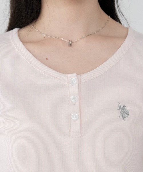 U.S. POLO ASSN.(ユーエスポロアッスン)の「∴WEGO/【WEB限定】U.S. POLO ASSN.別注ヘンリーネックT(Tシャツ/カットソー・レディース・ライトグレー/アイボリー/ライトピンク/ネイビー・FREE)」の15枚目の写真