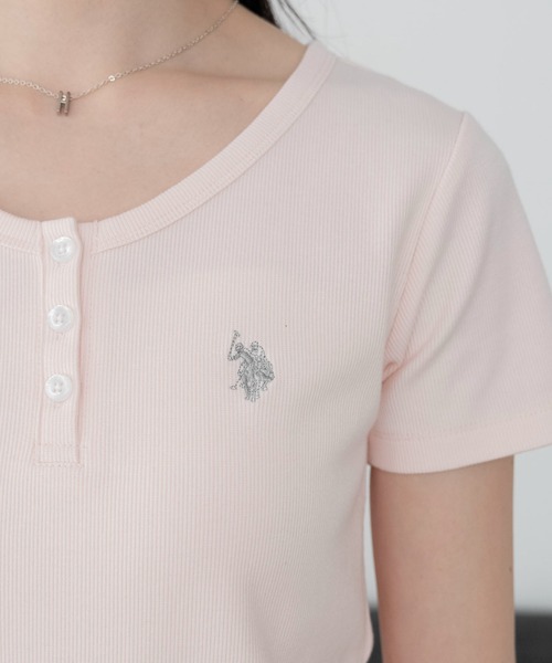 U.S. POLO ASSN.(ユーエスポロアッスン)の「∴WEGO/【WEB限定】U.S. POLO ASSN.別注ヘンリーネックT(Tシャツ/カットソー・レディース・ライトグレー/アイボリー/ライトピンク/ネイビー・FREE)」の16枚目の写真