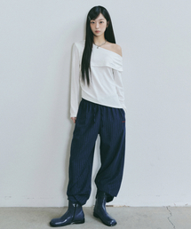 STRIPE EASY WIDE PANTS_NAVY
