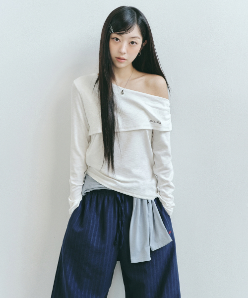 NICK&NICOLE(ニックアンドニコール)の「STRIPE EASY WIDE PANTS_NAVY(スウェットパンツ・レディース・その他・FREE)」の2枚目の写真