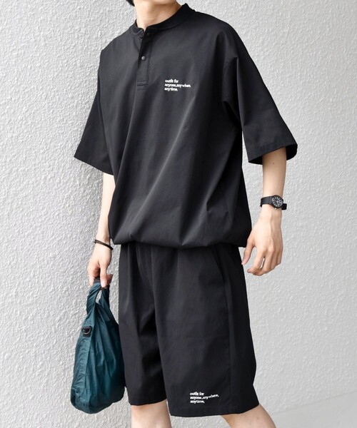 SHIPS any（シップス エニィ）の「【WEB限定】SHIPS any:〈吸水速乾/UVカット〉ドライタッチ ヘンリーネック Tシャツ＋イージーショーツ＋パッカブルバッグ 3点セット◇（Tシャツ/カットソー・メンズ・ネイビー/ベージュ/ブラック・SMALL/LARGE/MEDIUM）」の2枚目の写真
