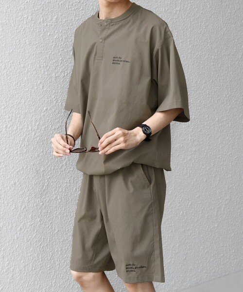 SHIPS any（シップス エニィ）の「【WEB限定】SHIPS any:〈吸水速乾/UVカット〉ドライタッチ ヘンリーネック Tシャツ＋イージーショーツ＋パッカブルバッグ 3点セット◇（Tシャツ/カットソー・メンズ・ネイビー/ベージュ/ブラック・SMALL/LARGE/MEDIUM）」の5枚目の写真