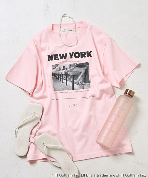 FREAK'S STORE（フリークスストア）の「PHOTO T-SHIRT/ガールズ フォトTシャツ（Tシャツ/カットソー・レディース・ピンク/ホワイト/イエロー/サックスブルー/チャコールグレー・ﾌﾘ-）」の5枚目の写真
