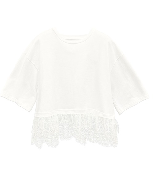 itto...（イット）の「裾レース＆チュール綿100％カットソー（Tシャツ/カットソー・レディース・ブラック/オフホワイト・M）」の8枚目の写真