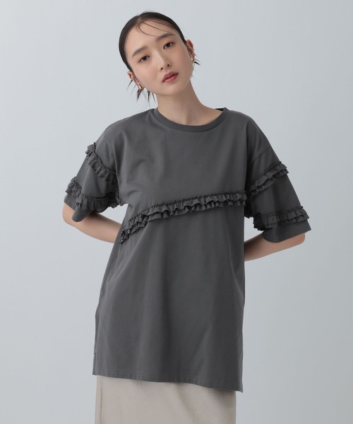 LEPSIM(レプシィム)の「アソートフリルチュニック 740448(Tシャツ/カットソー・レディース・オフホワイト/ブラック系その他/チャコールグレー/ブラック・FREE)」の4枚目の写真