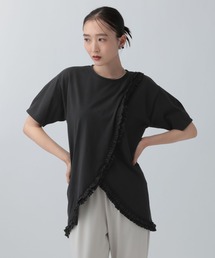 Tシャツ/カットソー（ブラック/黒色系・フリル）ファッション通販