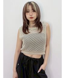 スカシアミフードニットトップス