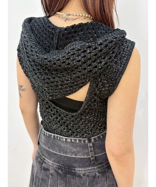 EVRIS(エヴリス)の「スカシアミフードニットトップス(ニット/セーター・レディース・ブラック/ピンク/ベージュ・FREE)」の12枚目の写真
