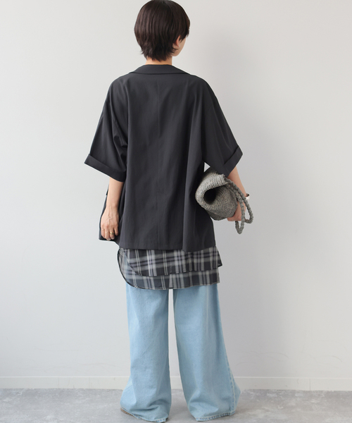 JOURNAL STANDARD relume（ジャーナルスタンダード　レリューム）の「［吸水速乾 / 洗濯機洗い可］NATURAL FLAX ハーフスリーブジャケット（テーラードジャケット・レディース・ブラック/ベージュ・FREE）」の5枚目の写真