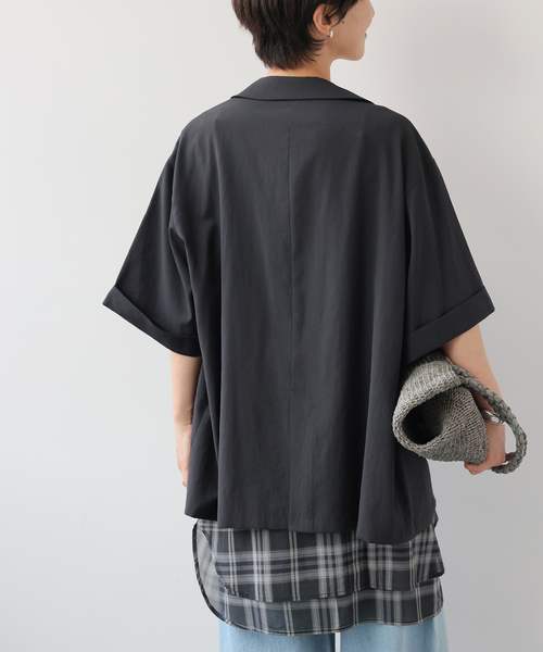 JOURNAL STANDARD relume（ジャーナルスタンダード　レリューム）の「［吸水速乾 / 洗濯機洗い可］NATURAL FLAX ハーフスリーブジャケット（テーラードジャケット・レディース・ブラック/ベージュ・FREE）」の8枚目の写真