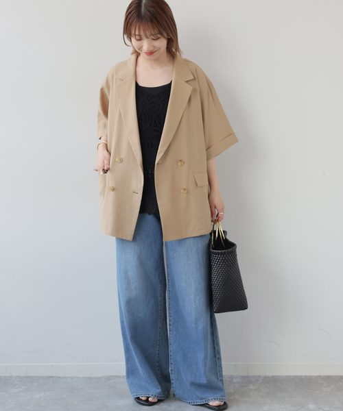 JOURNAL STANDARD relume（ジャーナルスタンダード　レリューム）の「［吸水速乾 / 洗濯機洗い可］NATURAL FLAX ハーフスリーブジャケット（テーラードジャケット・レディース・ブラック/ベージュ・FREE）」の9枚目の写真