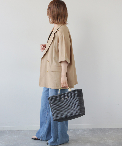 JOURNAL STANDARD relume（ジャーナルスタンダード　レリューム）の「［吸水速乾 / 洗濯機洗い可］NATURAL FLAX ハーフスリーブジャケット（テーラードジャケット・レディース・ブラック/ベージュ・FREE）」の10枚目の写真