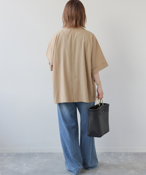 JOURNAL STANDARD relume（ジャーナルスタンダード　レリューム）の「［吸水速乾 / 洗濯機洗い可］NATURAL FLAX ハーフスリーブジャケット（テーラードジャケット・レディース・ブラック/ベージュ・FREE）」の11枚目の写真