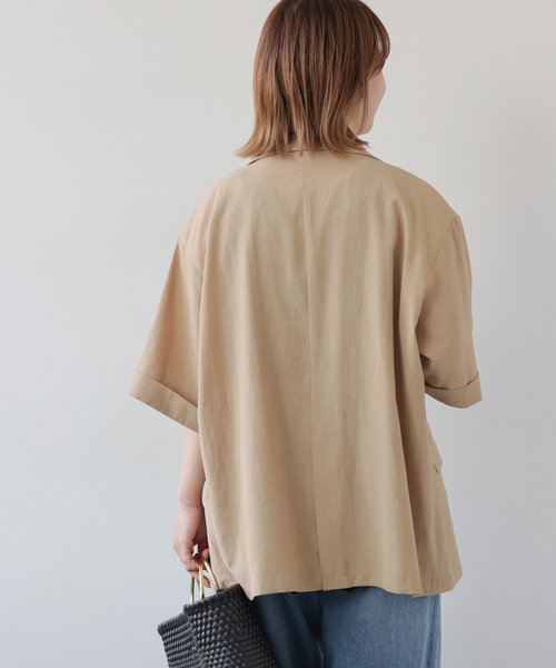JOURNAL STANDARD relume（ジャーナルスタンダード　レリューム）の「［吸水速乾 / 洗濯機洗い可］NATURAL FLAX ハーフスリーブジャケット（テーラードジャケット・レディース・ブラック/ベージュ・FREE）」の13枚目の写真