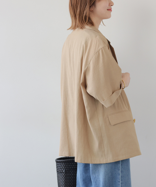 JOURNAL STANDARD relume（ジャーナルスタンダード　レリューム）の「［吸水速乾 / 洗濯機洗い可］NATURAL FLAX ハーフスリーブジャケット（テーラードジャケット・レディース・ブラック/ベージュ・FREE）」の14枚目の写真