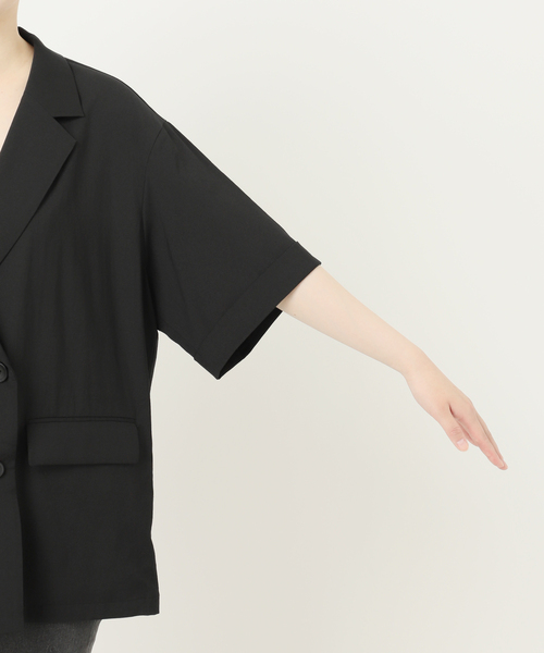 JOURNAL STANDARD relume（ジャーナルスタンダード　レリューム）の「［吸水速乾 / 洗濯機洗い可］NATURAL FLAX ハーフスリーブジャケット（テーラードジャケット・レディース・ブラック/ベージュ・FREE）」の19枚目の写真