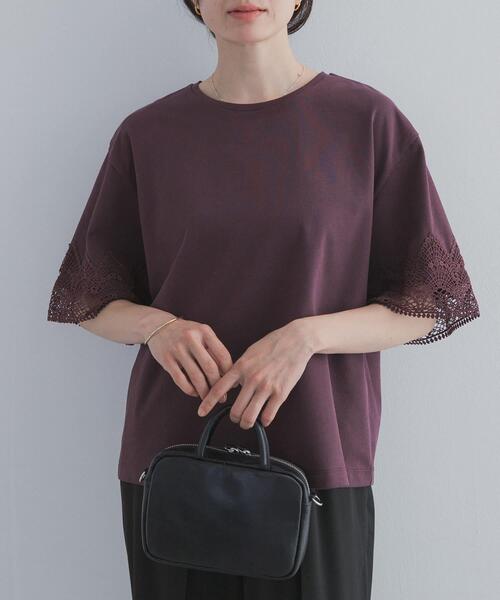 URBAN RESEARCH DOORS（アーバンリサーチドアーズ）の「レーススリーブTシャツ（Tシャツ/カットソー・レディース・ネイビー/ブラウン/オフホワイト・FREE）」の3枚目の写真