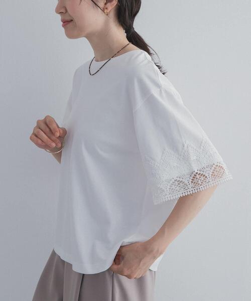 URBAN RESEARCH DOORS（アーバンリサーチドアーズ）の「レーススリーブTシャツ（Tシャツ/カットソー・レディース・ネイビー/ブラウン/オフホワイト・FREE）」の2枚目の写真