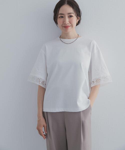 URBAN RESEARCH DOORS（アーバンリサーチドアーズ）の「レーススリーブTシャツ（Tシャツ/カットソー・レディース・ネイビー/ブラウン/オフホワイト・FREE）」の5枚目の写真